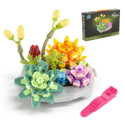 供貨 兒童積木玩具277pcs積木盆栽diy拼裝小顆粒積木花卉套裝