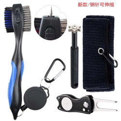 高爾夫球桿清潔刷 配件毛巾果嶺叉 六角清溝器高爾夫清潔工具套裝