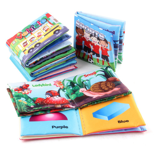 家 6PC嬰幼兒早教認知撕不爛英文布書 帶響紙寶寶布書套裝