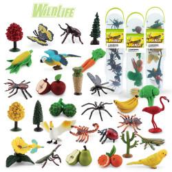 仿真動植物模型小鳥崑蟲水果蔬菜樹木收納盒套裝桌面擺件