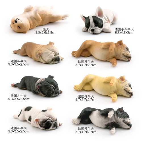 家兒童益智仿真睡姿柴犬法國鬥牛犬模型寵物狗靜態擺件玩具