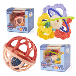 家嬰幼兒雙面軟膠牙膠曼哈頓鈴玩具寶寶益智抓握搖鈴手抓球