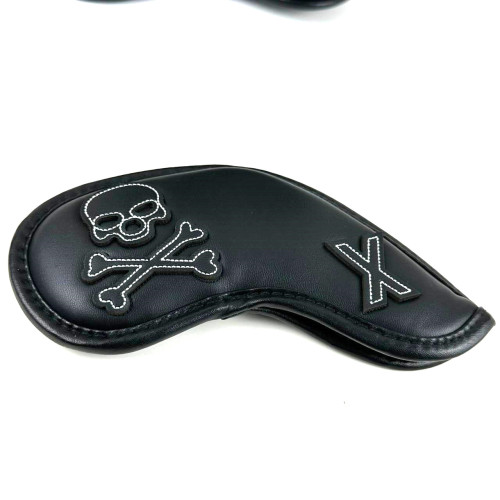 骷髏頭鐵桿套黑色10個裝pu皮高爾夫帽套配件