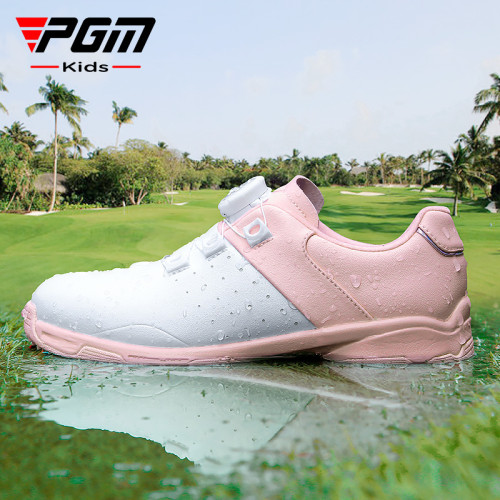 PGM兒童高爾夫球鞋青少年女童鞋子旋鈕鞋帶防水防滑golf運動鞋
