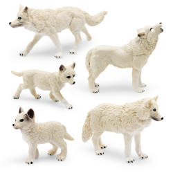 家仿真森林動物白狼模型兒童認知北極狼咆哮狼狼崽擺件玩具