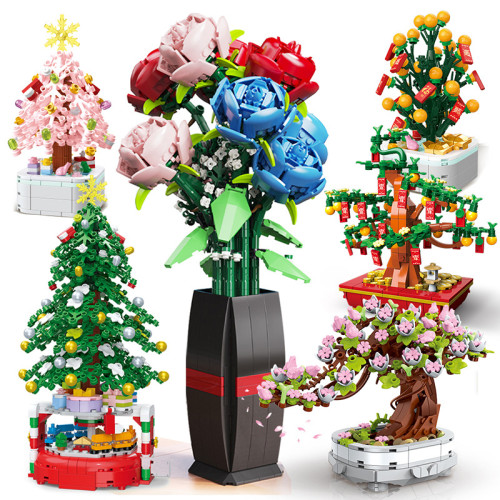 家兒童益智拼裝小顆粒積木花仿真聖誕樹桔子樹盆栽積木玩具 家兒童益智拼裝小顆粒積木花仿真聖誕樹桔子樹盆栽積木玩具
