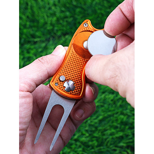 高爾夫果嶺叉 球場草皮叉 折曡金屬鋁柄修復叉 Golf Divot Tool
