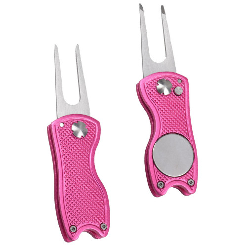 高爾夫果嶺叉 球場草皮叉 折曡金屬鋁柄修復叉 Golf Divot Tool