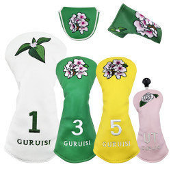 高爾夫球桿套保護套花朵刺綉木桿套桿頭套皮革球桿帽套出口