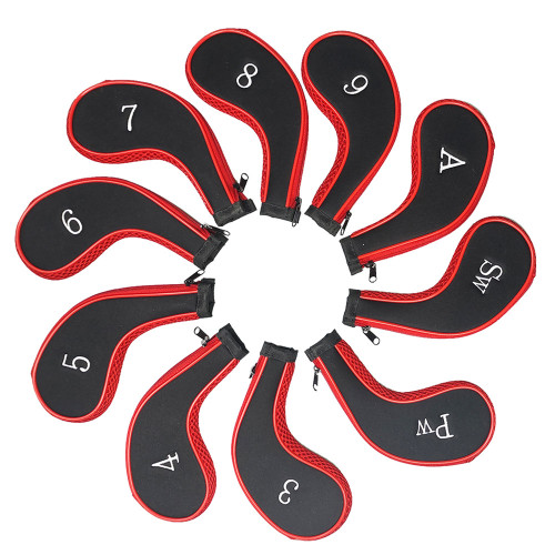 高爾夫鐵桿套 10衹裝鐵桿保護帽套 多色拉鍊桿套 3-9 A,SW,PW