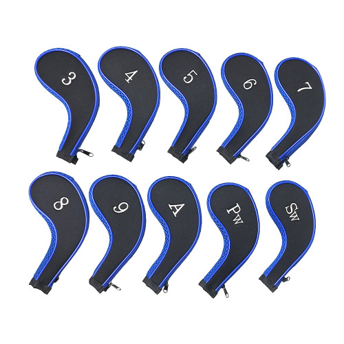 高爾夫鐵桿套 10衹裝鐵桿保護帽套 多色拉鍊桿套 3-9 A,SW,PW