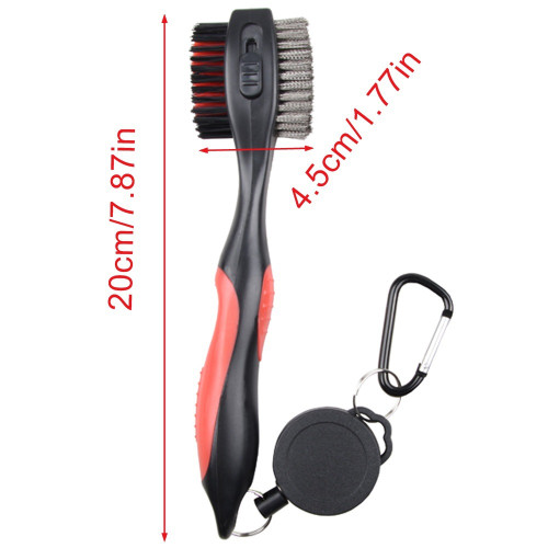 高爾夫球桿清潔刷 球頭雙面清潔工具 尼龍鋼毛刷清潔工具帶拉伸釦