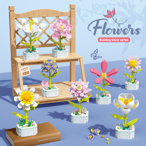 兒童拼裝小顆粒盆栽花系列 仿真粉玫瑰牡丹植物盆景花玩具積木 兒童拼裝小顆粒盆栽花系列 仿真粉玫瑰牡丹植物盆景花玩具積木
