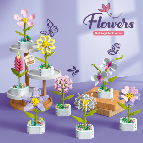兒童拼裝小顆粒盆栽花系列 仿真粉玫瑰牡丹植物盆景花玩具積木 兒童拼裝小顆粒盆栽花系列 仿真粉玫瑰牡丹植物盆景花玩具積木