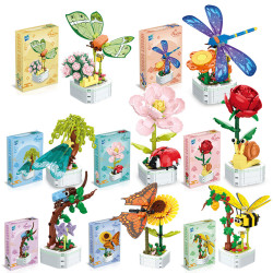 兒童早教盆栽小顆粒積木擺件海洋動物向日葵兼容某高顆粒玩具