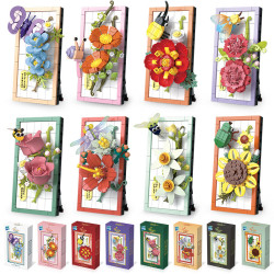 益智科教積木玩具115系列8款積木花擺台家居壁畫擺件拼裝積木