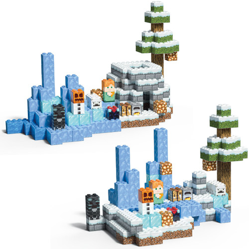 新品2CM冰雪城堡拼插積木玩具 山洞村莊旅行建築拼搭積木套裝