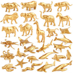 12隻黃金版迷你塑膠動物仿真模型 野生動物模型教學擺件
