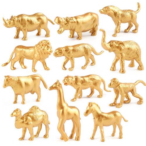 12隻黃金版迷你塑膠動物仿真模型 野生動物模型教學擺件