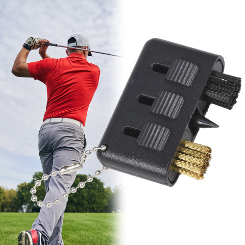 高爾夫清潔刷球桿刷 三孔刷 GOLF球桿清潔工具銅毛刷含鑰匙釦