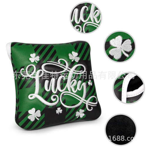 高爾夫球桿套四方推桿保護套四葉草PU防水刺綉PUTTER