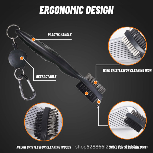 高爾夫球桿清潔刷 球頭雙面清潔工具 尼龍鋼毛刷 三件套盒裝工具