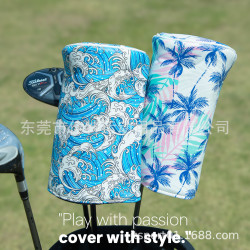 高爾夫球桿套一號木 圓筒形內置彈力松緊PU革數碼印花髮球桿套