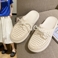 2026新款夏季涼拖鞋女包頭系帶外穿縷空沙灘鞋洞洞鞋甜美平底拖鞋