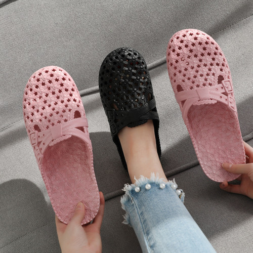 貨新款夏季洞洞鞋女涼鞋學生平底媽媽鞋沙灘足美涼拖鞋