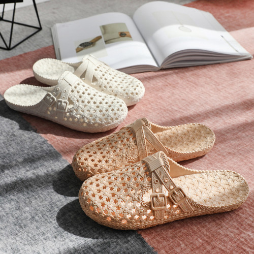 貨新款夏季洞洞鞋女涼鞋學生平底媽媽鞋沙灘足美涼拖鞋