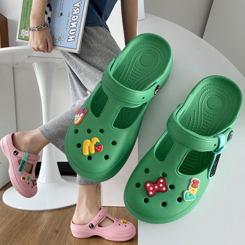 增高洞洞鞋女防滑外穿厚底2024新款時尚包頭拖鞋夏高跟涼拖ins潮