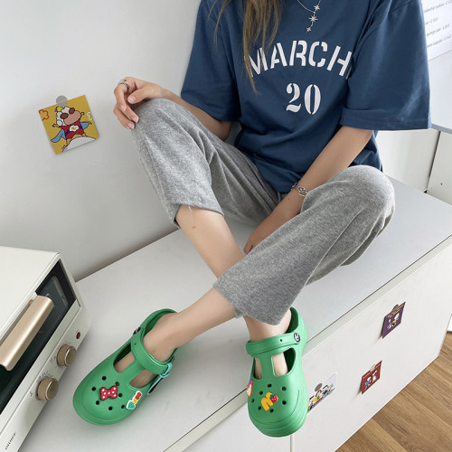 增高洞洞鞋女防滑外穿厚底2024新款時尚包頭拖鞋夏高跟涼拖ins潮