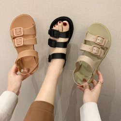 夏季新款涼拖鞋女涼拖sandals百搭ins戶外沙灘鞋軟底純色涼鞋