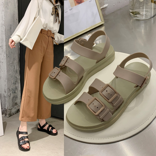 夏季新款涼拖鞋女涼拖sandals百搭ins戶外沙灘鞋軟底純色涼鞋