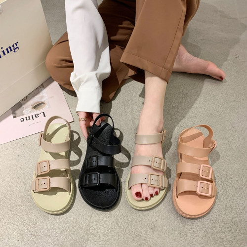 夏季新款涼拖鞋女涼拖sandals百搭ins戶外沙灘鞋軟底純色涼鞋