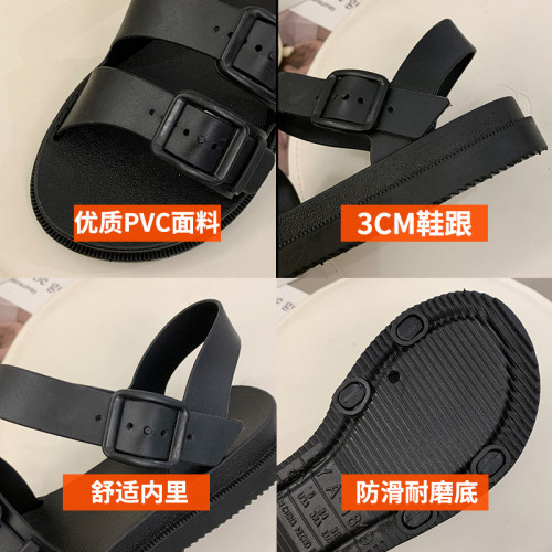 夏季新款涼拖鞋女涼拖sandals百搭ins戶外沙灘鞋軟底純色涼鞋