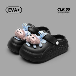 可愛eva洞洞鞋女外穿防滑厚底踩屎感拖鞋夏天透氣增高包頭涼拖鞋
