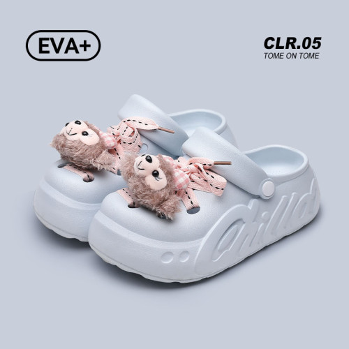 可愛eva洞洞鞋女外穿防滑厚底踩屎感拖鞋夏天透氣增高包頭涼拖鞋