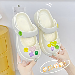 網紅踩屎感包頭拖鞋女夏季2025新款厚底洞洞鞋防滑法式黑色涼鞋子