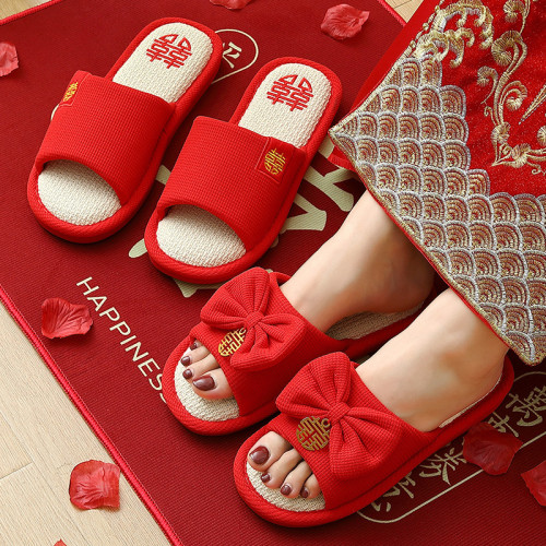 結婚拖鞋新婚情侶新娘陪嫁喜慶喜字用品紅色一對婚慶夏季室內涼拖 結婚拖鞋新婚情侶新娘陪嫁喜慶喜字用品紅色一對婚慶夏季室內涼拖