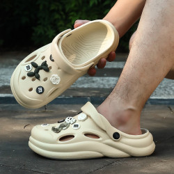 洞洞鞋男夏季踩屎感涼鞋厚底防滑沙灘包頭外穿涼拖鞋女