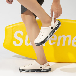 夏款迷彩圍邊時尚男士沙灘鞋戶外EVA洞洞鞋包頭涼鞋鏤空透氣