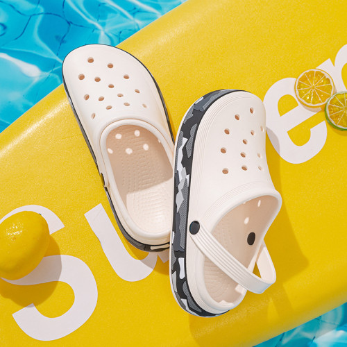 夏款迷彩圍邊時尚男士沙灘鞋戶外EVA洞洞鞋包頭涼鞋鏤空透氣