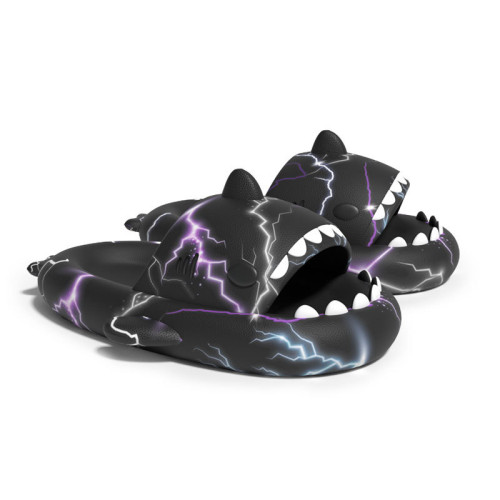 新款閃電鯊魚拖鞋女夏季居家防滑軟底卡通EVA踩屎感涼拖鞋男外穿