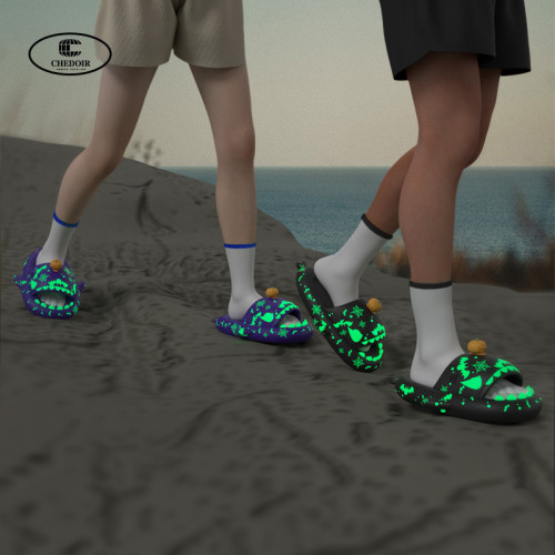 爆款萬聖節夜光搞怪鯊魚拖鞋 情侶夏季防滑外穿ins居家室內拖