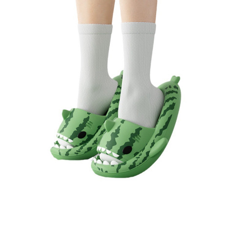 西瓜鯊魚拖鞋情侶夏季厚底踩屎感卡通批法家居休閒涼拖鞋