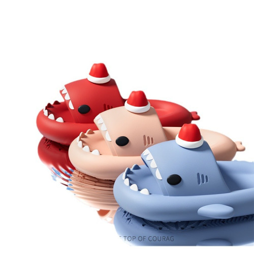 聖誕帽鯊魚拖鞋夏季爆款情侶家居踩屎感厚底男外穿涼拖鞋 聖誕帽鯊魚拖鞋夏季爆款情侶家居踩屎感厚底男外穿涼拖鞋