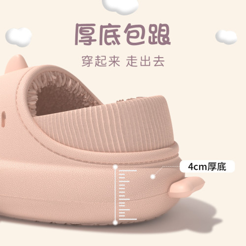 鯊魚棉拖鞋包跟冬季男童居家鞋室內防水防滑保暖女孩嬰兒毛毛棉鞋