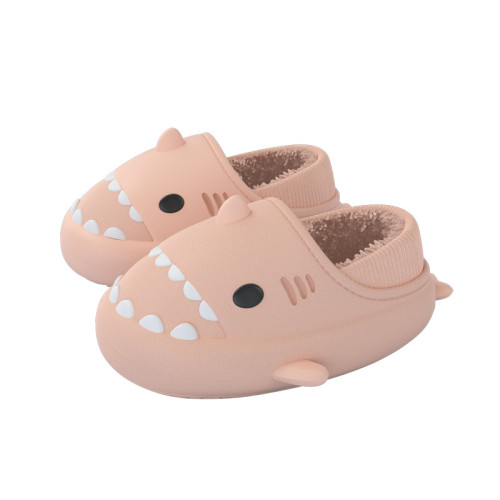 鯊魚棉拖鞋包跟冬季男童居家鞋室內防水防滑保暖女孩嬰兒毛毛棉鞋