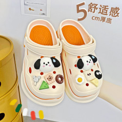 新款品質diy洞洞鞋女2025夏外穿卡通厚底踩屎感包頭涼拖